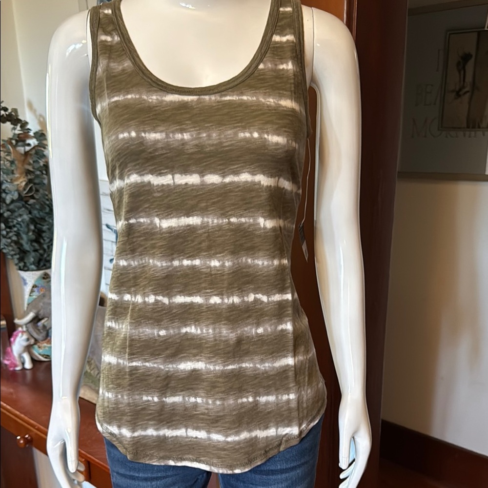 NWT Eddie Bauer size small Olive /brown Striped Tank Top
